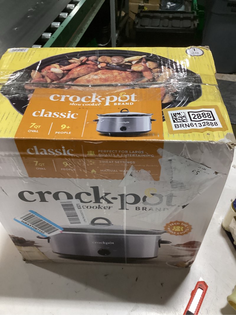 Condition photo showing Good Condition for crock-pot 7-quart manual slow cooker, family size serves 8+ people & fits 6-lb roast, removable stoneware with warming setting, dishwasher safe for easy cleanup, charcoal 7-quart charcoal