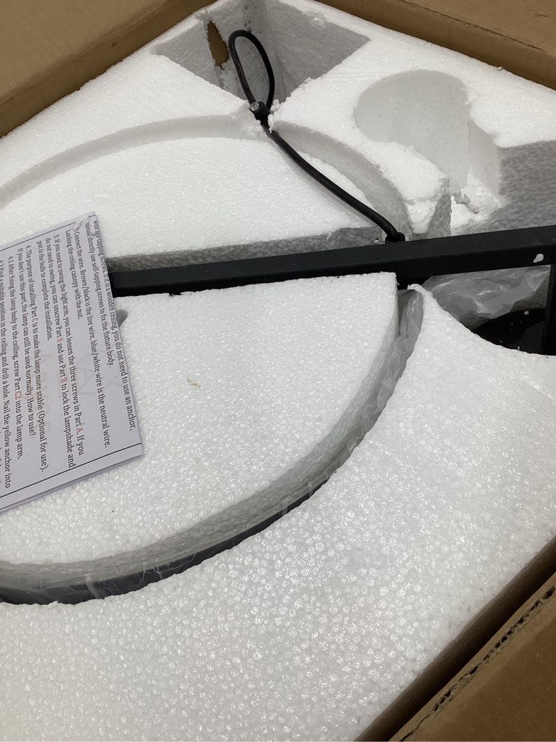 Condition photo showing As Is for Industrial Pendant Light Fixture, Swing Arm Hanging Light, Adjustable Dome Ceiling Pendant Light for Dining Room Living Room in Black