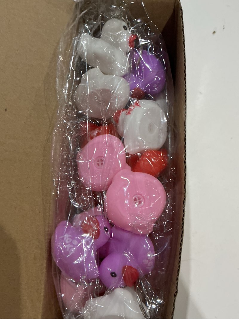Condition photo showing Good Condition for 28 set valentine's day ducks gifts set includes 28 mini valentine's rubber ducks keychain 28 greet card 28 transparent gift bags for party favor pendant accessories