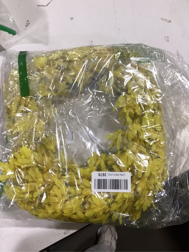Condition photo showing New/Like New for 26 inch artificial yellow forsythia wreath for front door, large faux forsythia wreath spring summer flower for fireplace farmhouse wall window home outdoor decorations
