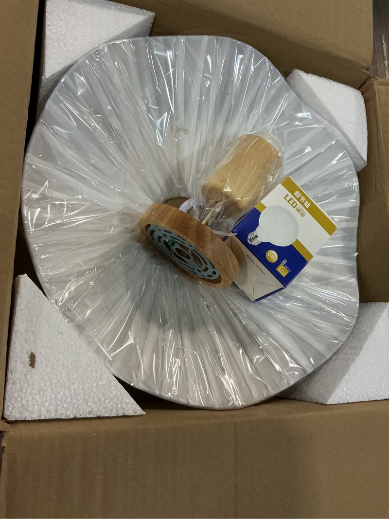 Condition photo showing Good Condition for flower ceiling light for hallway,semi flush mount ceiling light with fabric shade,modern ceiling light fixture with wooden base for bedroom, porch, entryway(15.7 inch)
