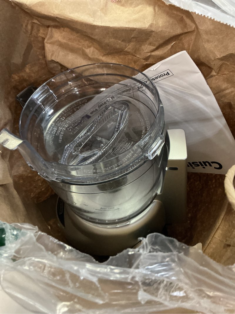Condition photo showing As Is for cuisinart mini-prep plus food processor, 24-ounce mini food processor to chop herbs, vegetables, and hard cheese, 24-ounce work bowl, reversible stainless steel blade, dlc-2abc, brushed chrome