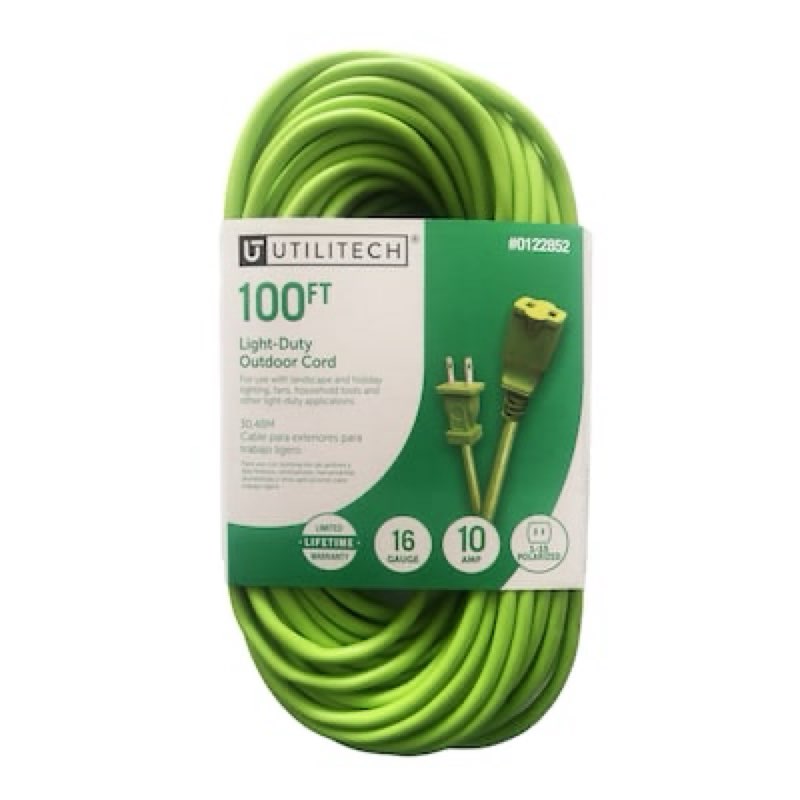 Utilitech 100-ft 16 / 2 2 Prong Green Outdoor SJTW Light Duty General Extension Cord