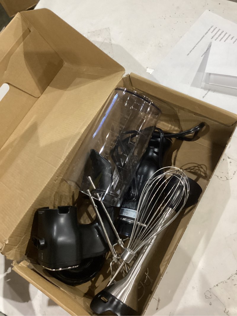 Condition photo showing Good Condition for Ninja Hand Mixer, Immersion Blender, Foodi Power Mixer System, 750-Peak-Watt Handheld Emulsion Blender & Electric Hand Mixer Combo With Whisk, Beaters & 3-Cup Blending Vessel,120 volts, Black CI101