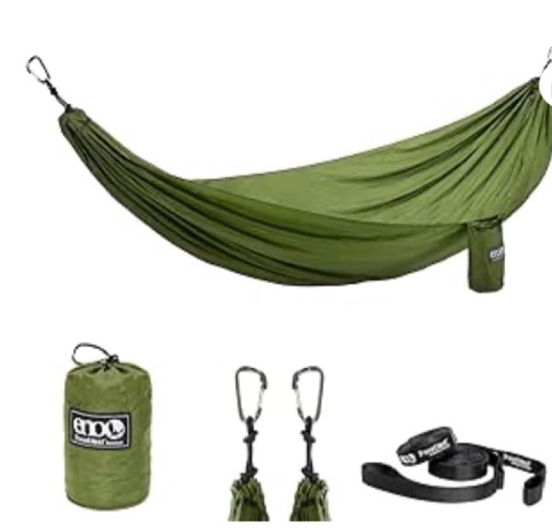 eno travelnest hammock & straps combo - portable hiking and camping hammock with straps included - travel hammock for camping, hiking, backpacking, a festival, or the beach - moss