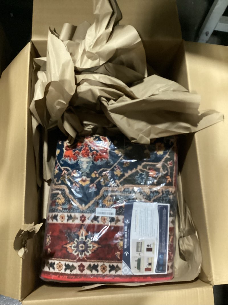 Condition photo showing New/Like New for YJ.GWL Area Rug for Living Room, 4x6 Machine Washable Boho Rug for Bedroom, Low Pile Lightweight Thin Rugs Floral Vintage Distress Print Pattern Carpet for Dining Room, Red Red 4' x 6' (Rectangular)