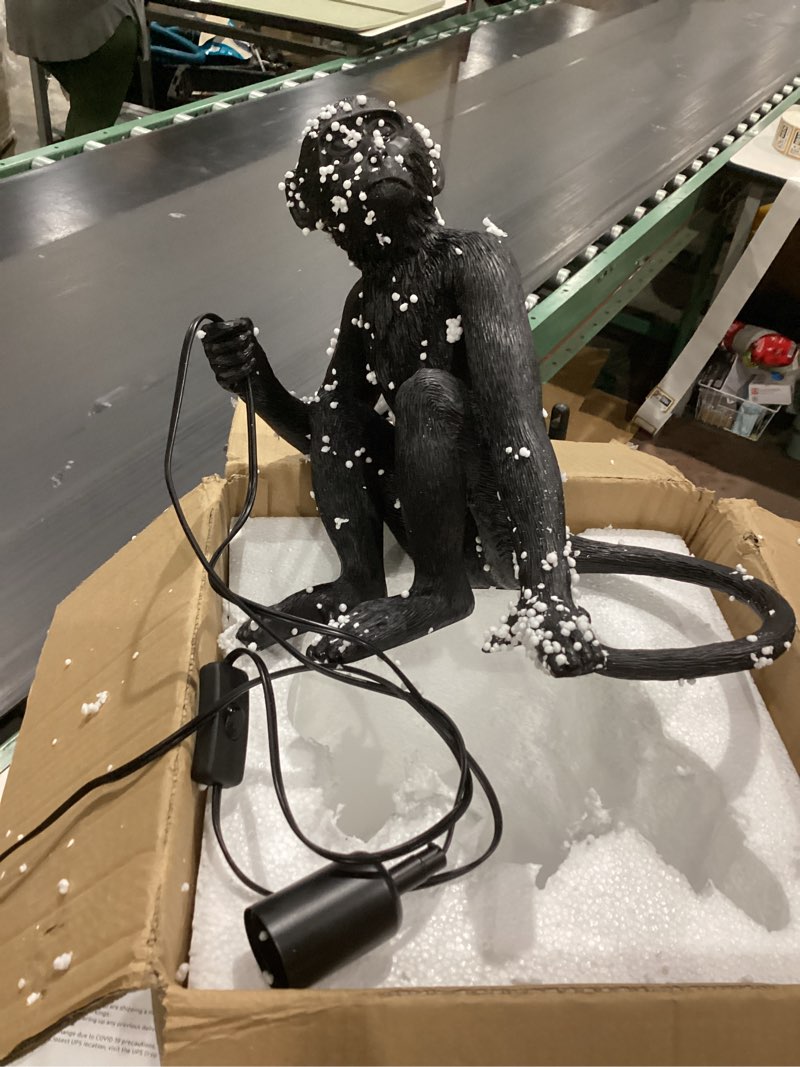Condition photo showing As Is for black monkey table lamp, resin art sitting monkey lamps nordic animal decor light fixture for home living room children's kid's bedroom club decorations gift