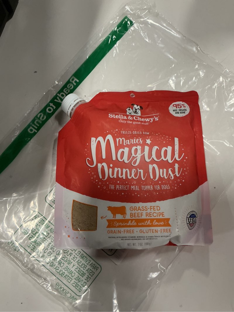 Condition photo showing New/Like New for Best by 11/11/2026 Stella & Chewy's Freeze-Dried Raw Marie’s Magical Dinner Dust - - Premium Beef Dog Food Topper with Organic Fruits & Vegetables - Perfect for Picky Eaters - 7oz