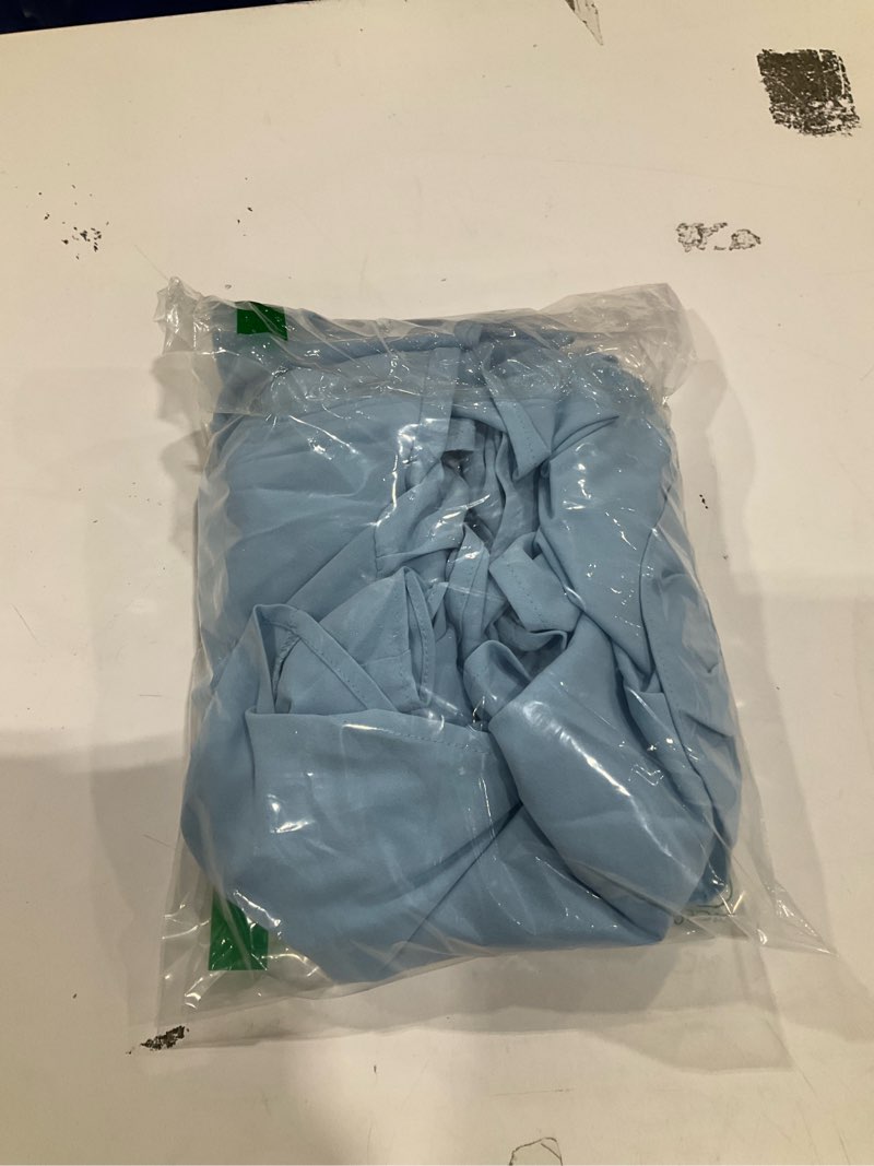Condition photo showing New/Like New for valphsio womens v neck beach romper ruffle layered drawstring waisted shorts jumpsuit sky blue medium