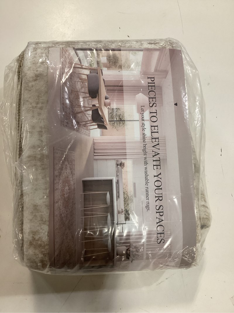 Condition photo showing Good Condition for 2x5 rug runner washable for entryway, soft bathroom rugs with non-slip backing, abstract low pile hallway runner, vintage small kitchen carpet for stair, laundry room(2'x5', beige/ivory) beige/ivory 2' x 5' (runner)