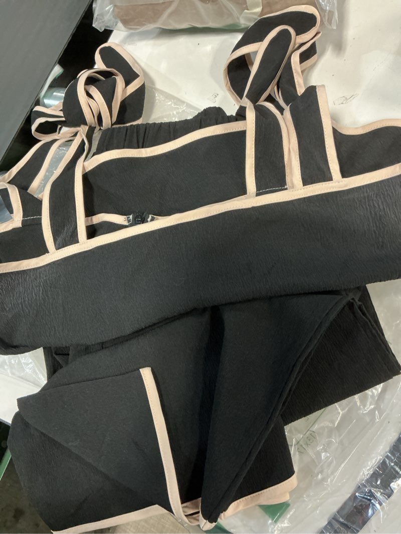 Condition photo showing As Is for SOLY HUX Women's Summer Vacation 2 Piece Set Tie Shoulder Crop Top and Pants Travel Outfits Medium Pure Black