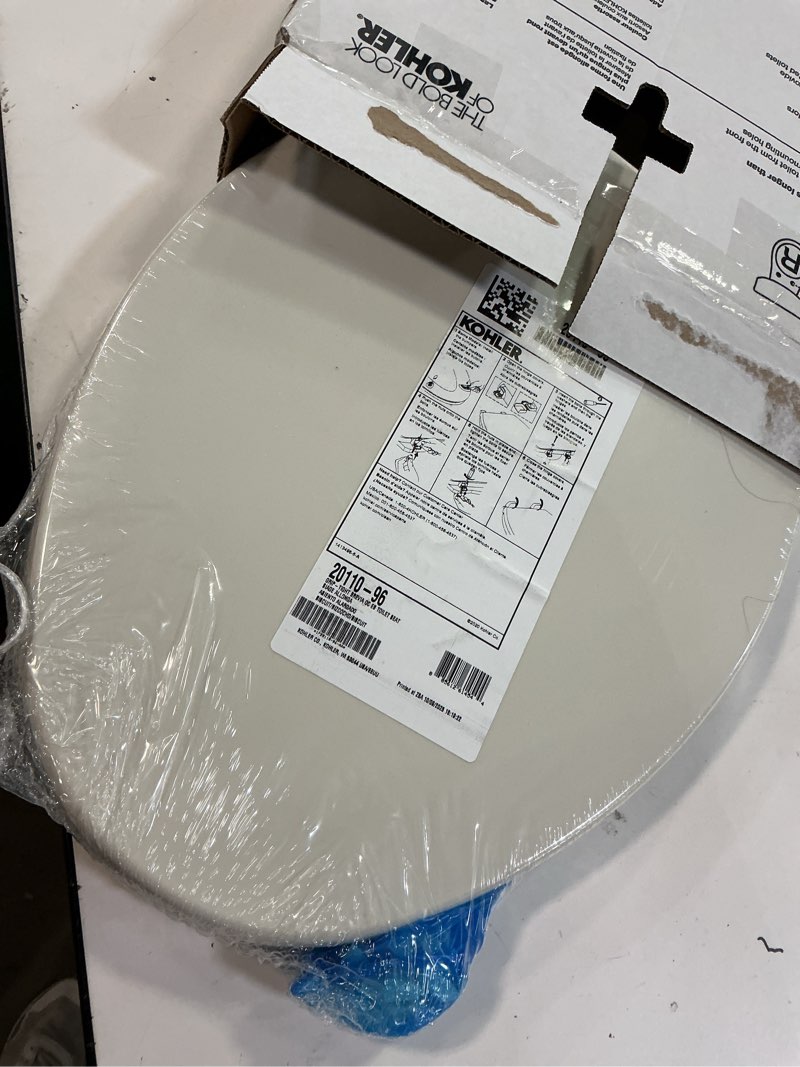 Condition photo showing Good Condition for kohler 20110-96 brevia, slow close toilet seat, elongated toilet seat, grip-tight bumpers quick-attach hardware, biscuit biscuit elongated quiet-close