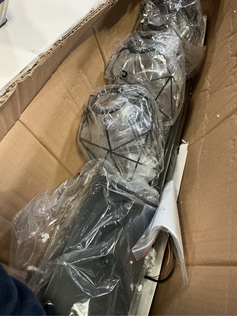 Condition photo showing Good Condition for 5-Light Modern Farmhouse Island Lighting, Adjustable Height Rustic Chandelier with Walnut Metal Frame & Matte Black Geometric Shade, E26 Base Hanging Light for Dining Room Over Table Walnut+Black-5lights 45-inch