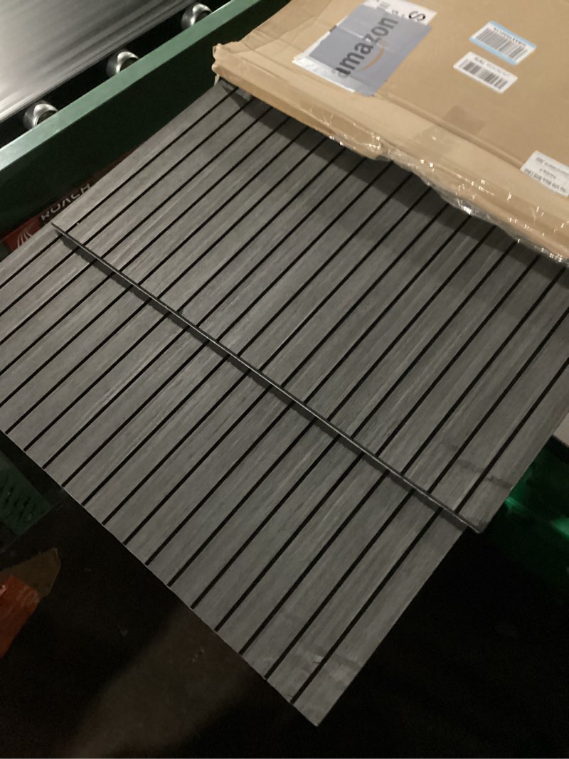 Condition photo showing Good Condition for 4-Piece Wood Slat Wall Panel for Interior Wall Decor Noise Cancelling 47.2" x 23.6" Peel and Stick Acoustic Decorative 3D Sound Absorbing Wall Paneling, Black Oak Black Oak 4pcs - 47.2" x 23.6"