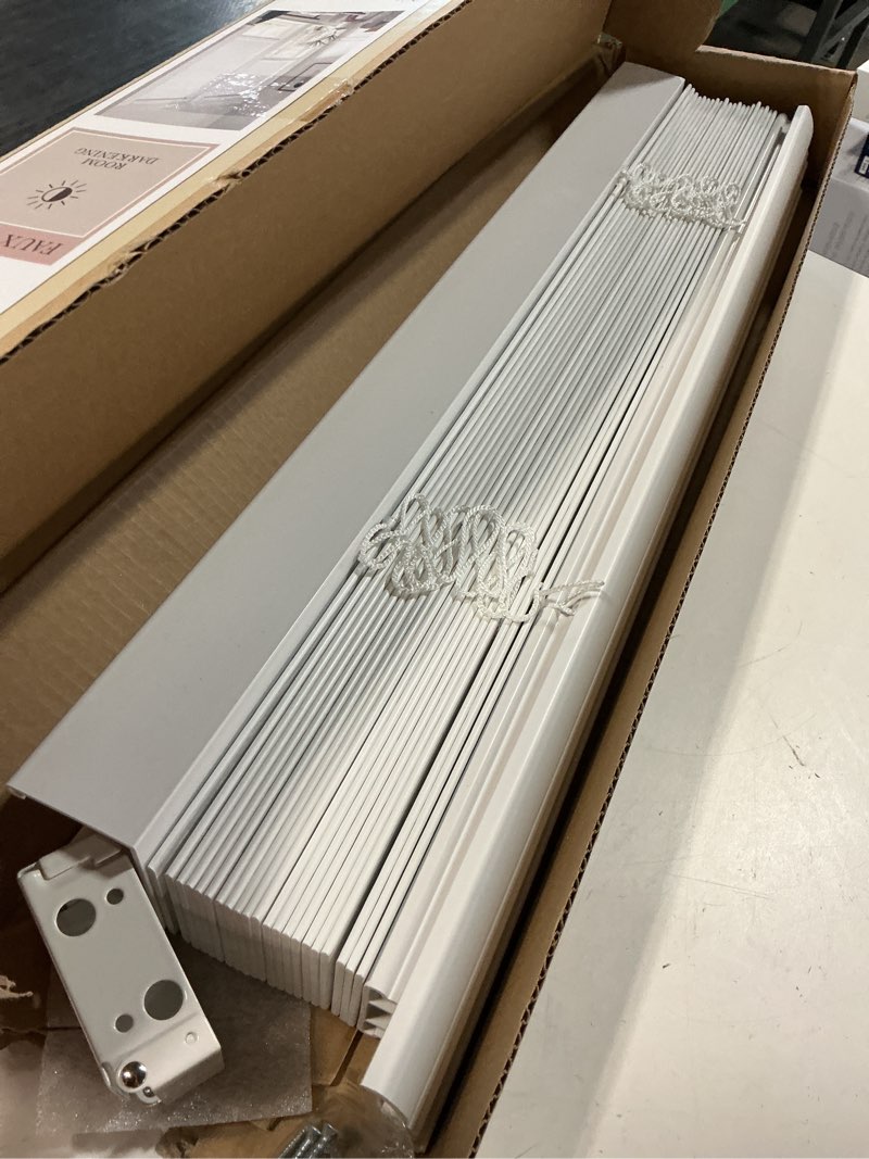 Condition photo showing Good Condition for allen + roth trim at home 2-in slat width 23-in x 42-in cordless white faux wood room darkening horizontal blinds