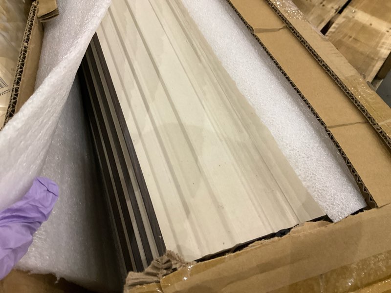 Condition photo showing As Is for WPC Slat Wall Panels, 8 Pack Accent Slat Wood Slats for Wall and Ceilings, Acoustic Panels for Interior Wall Modern Décor, Black Brown, 95 x 6 in Black/Brown