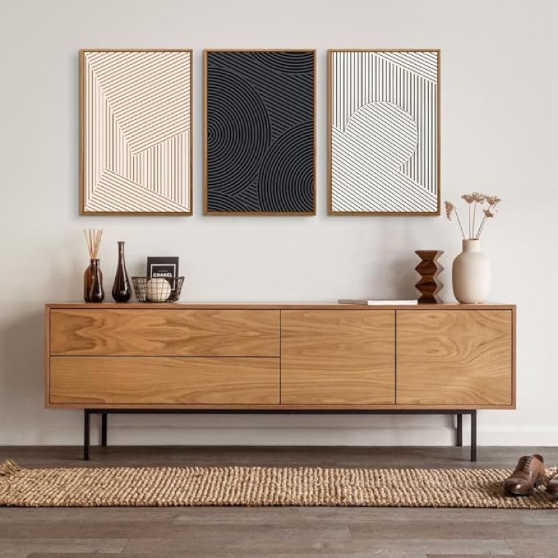 neutral modern line framed canvas wall art set of 3, 16"x24" large abstract art wall decor for living room, beige and black boho art print for bedroom home office