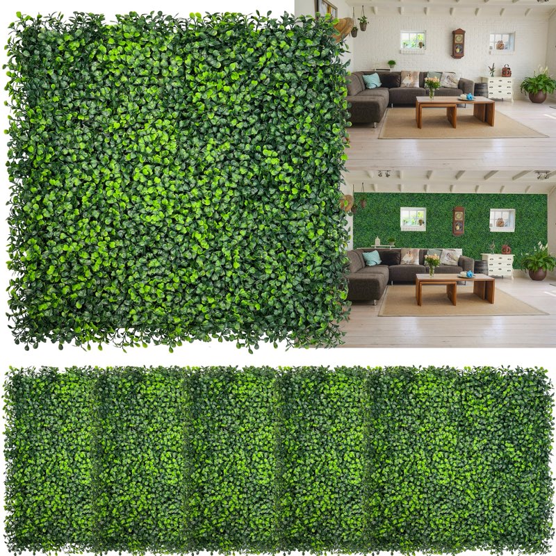 dopgib greenery grass wall boxwood plant panel: 20"x20"(16p) with uv resistant green leaves faux for