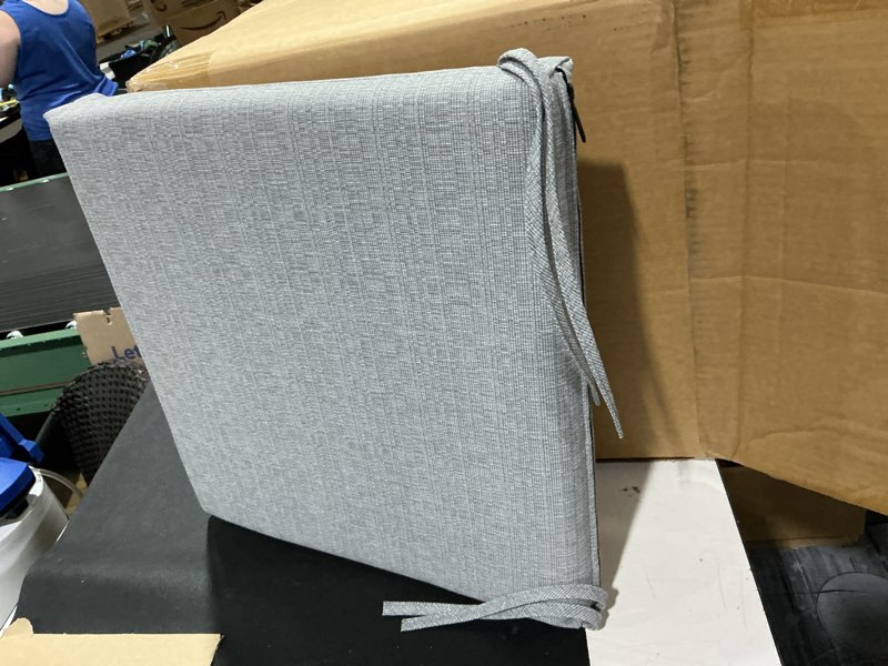 Condition photo showing Good Condition for unikome outdoor chair cushions pack of 4, water resistant patio cushions with ties, high density sponge filling square corner seat cushions for outdoor furniture, 18.5"*16"*3", grey