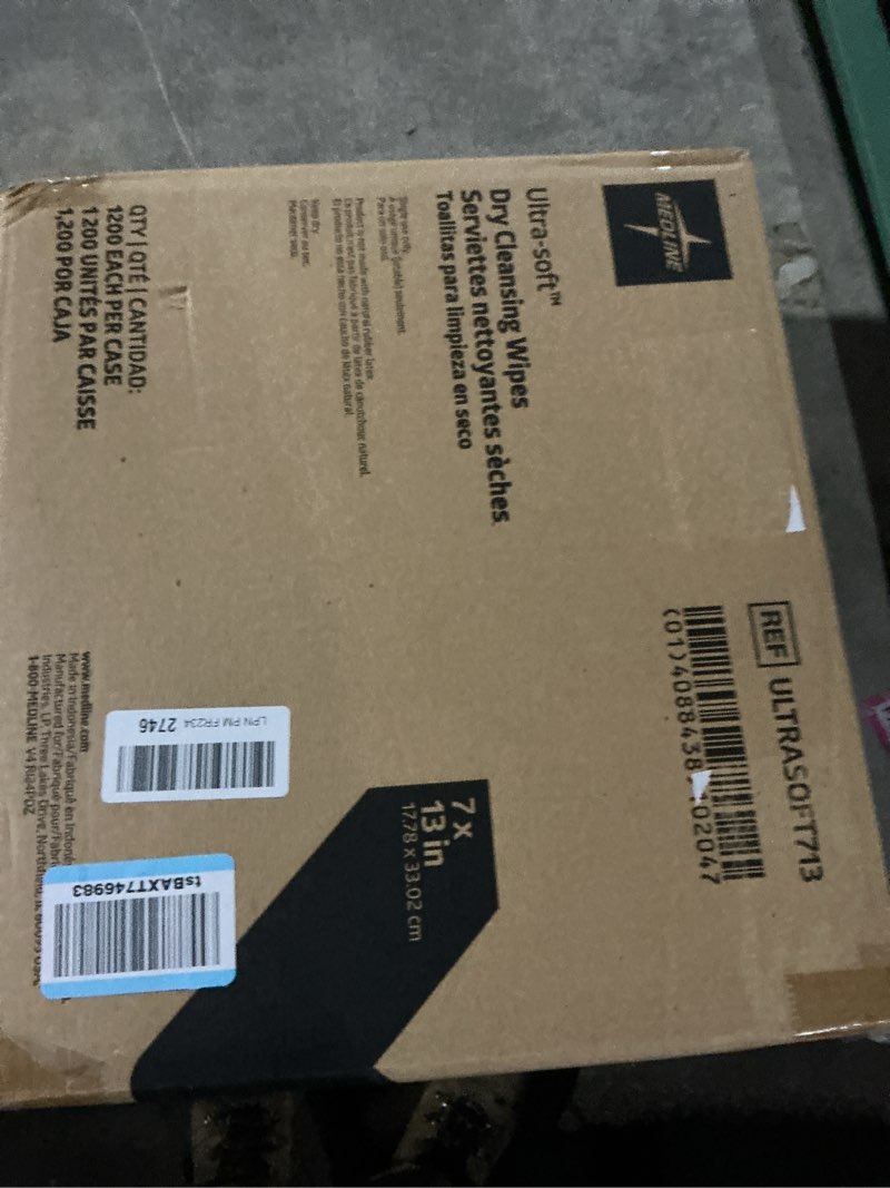 Condition photo showing Good Condition for Medline Ultrasoft Dry Baby Wipes, Gentle Disposable Cleansing Cloths, 1,200 Count, Dry Wipe Size is 7 x 13 inches, Great for Sensitive Skin and can be used as Baby Washcloths, Incontinence Wipes 7 X 13 (1200 Count)