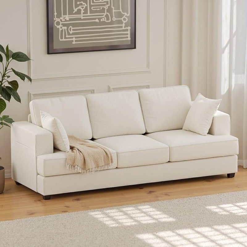 89" 3 Seater Sofa Couch with Deep Seats, I Shaped Small Sectional Couch with USB and Type C, Comfy Mid Century Mondern Couches for Living Room, Bedroom, Apartment,Office