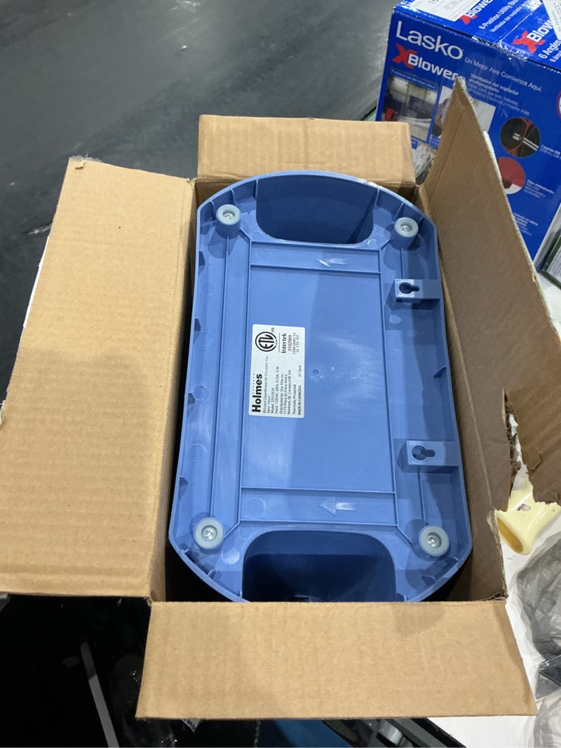 Condition photo showing As Is for holmes blizzard 3-speed air circulator fan, 90° adjustable tilt, removable grill, blue, 14441