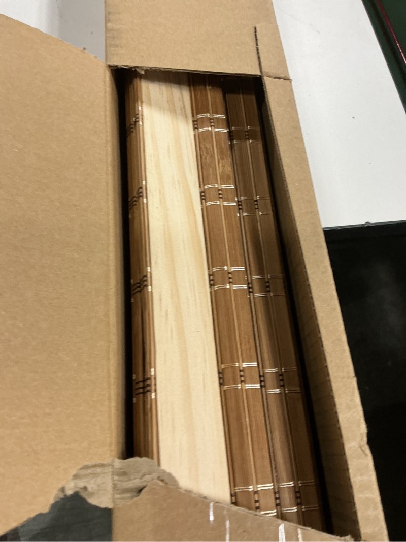 Condition photo showing As Is for LazBlinds No Tools No Drill Cordless Bamboo Roman Shades, Light Filtering Window Treatment, Roll Up Bamboo Blinds for Window 46'' W x 64'' H, Brown Brown206 46'' W x 64'' H