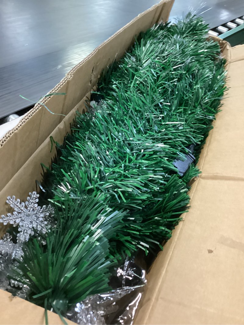 Condition photo showing As Is for Juegoal 6 ft Pre-Lit Optical Fiber Christmas Artificial Tree, RGB Color Changing LED Lights, Snowflakes & Top Star, Fake Xmas Tree with Metal Legs Green 5ft 11in