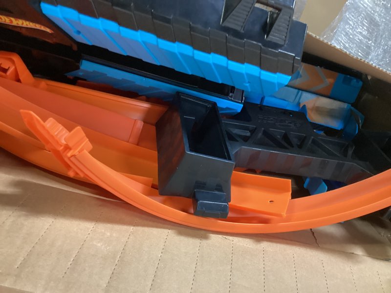 Condition photo showing As Is for Hot Wheels Sky Crash Tower Motorized Track Set with Car  Stores 20+ 1:64 Scale Cars