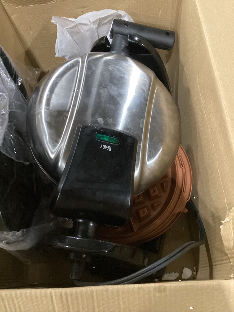 Condition photo showing As Is for hamilton beach belgian waffle maker with removable pfas-free durathon nonstick coated plates, easy flip, ceramic grids, black (26031) black single flip, ceramic grids