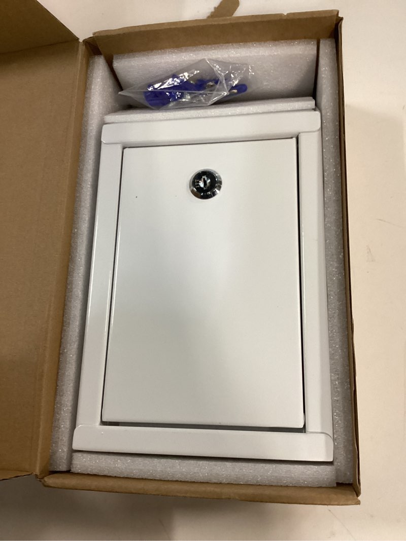 Condition photo showing Good Condition for Metal Donation Box with Lock, Wall Mounted, Suggestion Box with 4 Iron Keys, White, Cash Drop Box with Slot, 1-Pack