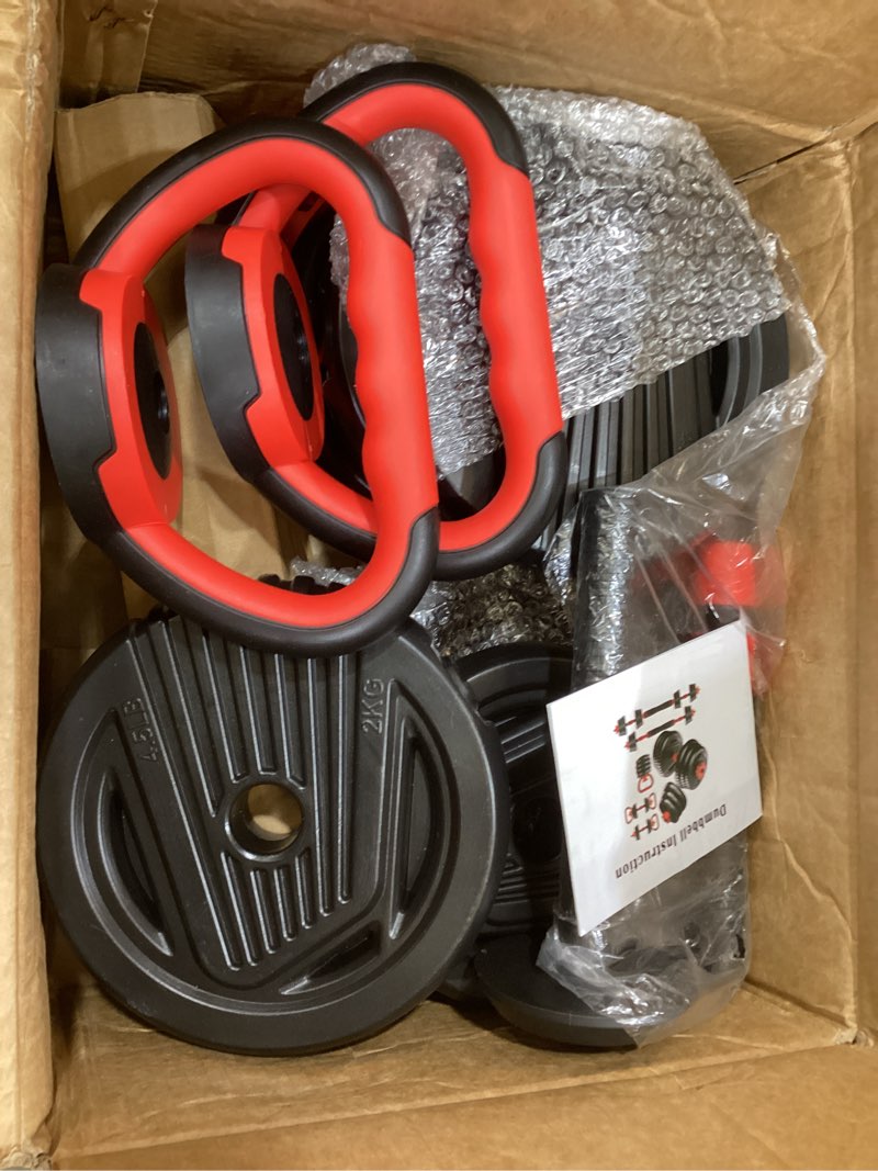 Condition photo showing As Is for adjustable dumbbell set, 20/33/45/70/90lbs free weight set with connector, 4 in1 dumbbells set used as barbell, kettlebells, push up stand, weight set for home gym suitable men/women 45lb (22.5lb pair)
