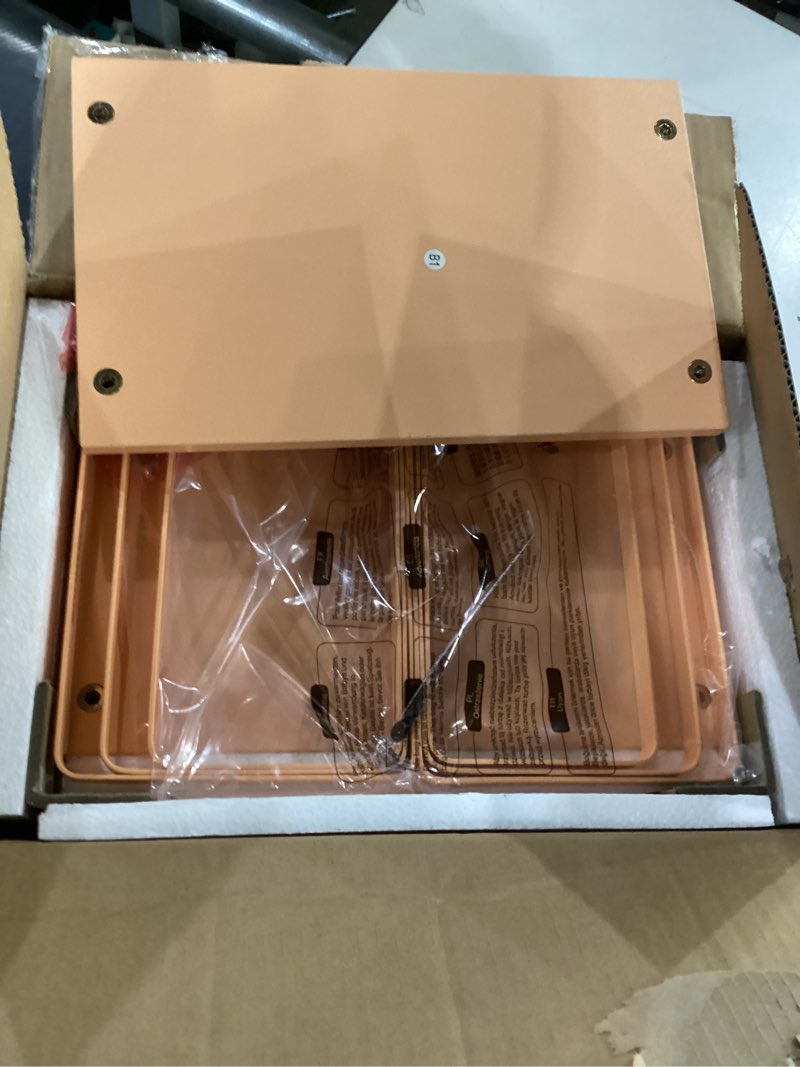 Condition photo showing New/Like New for songmics cabinet organizer shelf, set of 3 kitchen counter shelves, kitchen storage, spice rack, stackable, expandable, apricot ukcs220y01v1 apricot 7.7"d x 11.7"w x 6.2"h