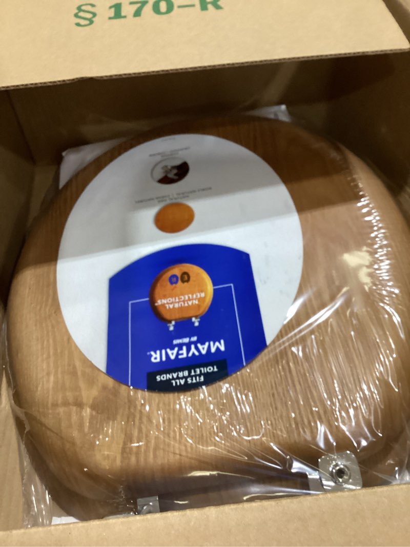 Condition photo showing Good Condition for mayfair natural oak veneer toilet seat with chrome hinges, round, wood