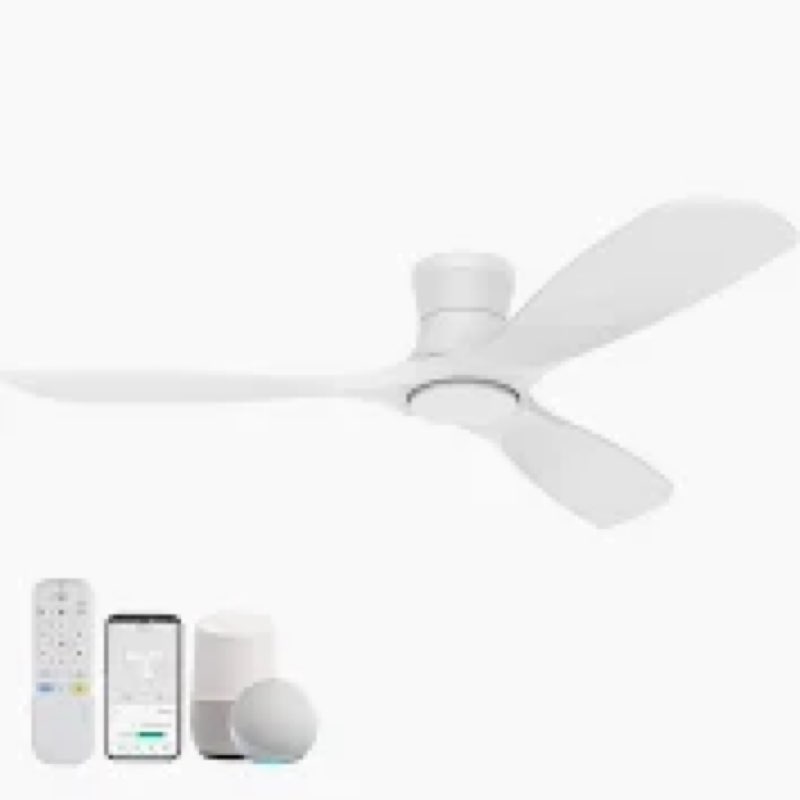Livory 52” Wood Smart Flush Mount Ceiling Fans with Lights and Remote,Quiet DC Motor,Outdoor Indoor 