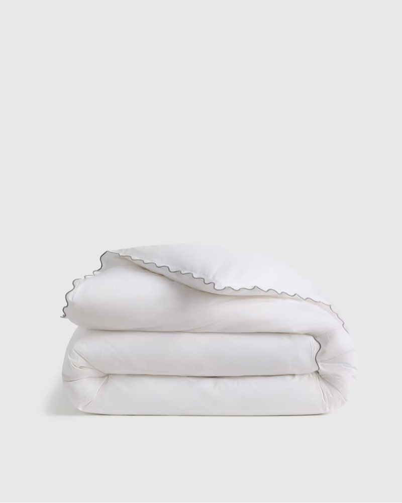 classic organic percale scallop duvet cover with sham white/green twin 