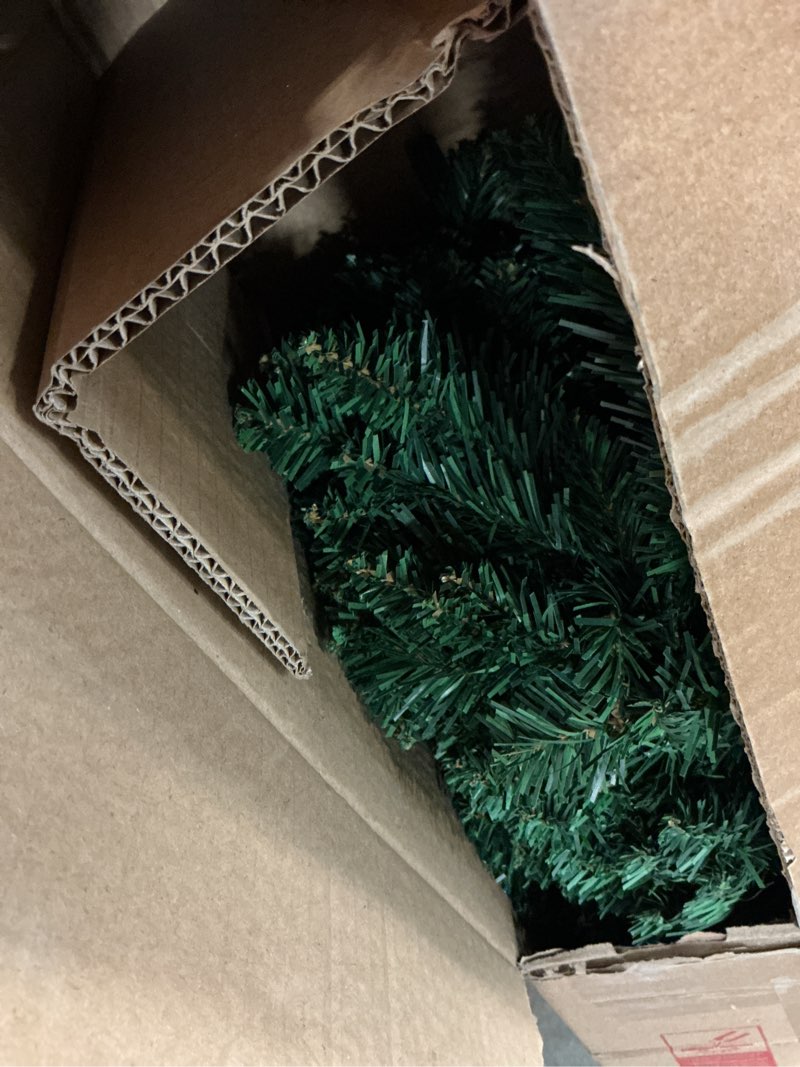 Condition photo showing Good Condition for homcom 8ft unlit pencil artificial christmas tree with realistic branches and 618 tips, plastic base, green