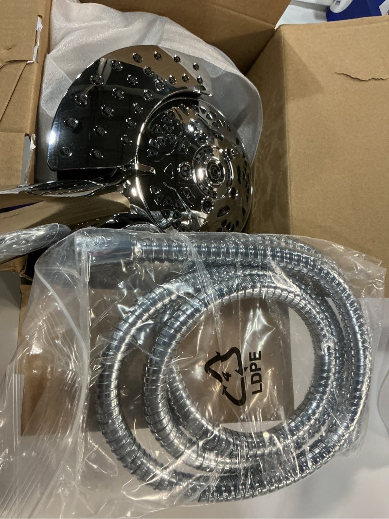Condition photo showing As Is for Shower Head with Handheld High Pressure: INAVAMZ Hand Held Shower Head & Rain Shower Head 2-IN-1 Shower Head with 59" Rotatable Stainless Steel Hose, Shower Trim Systems 15391-1.8 GPM California Silver