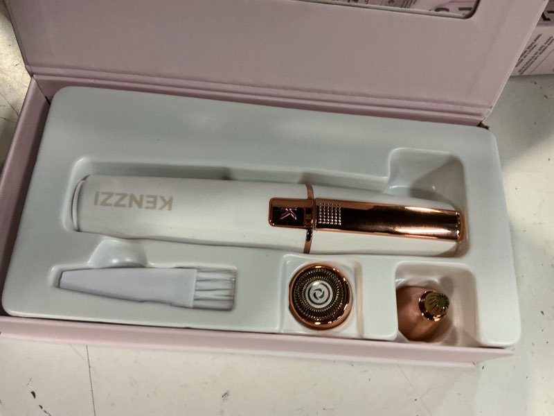 Condition photo showing As Is for kenzzi 2-in-1 rechargeable women’s face electric shaver and facial hair remover with eyebrow trimmer, white and rose gold