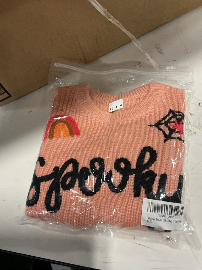 Condition photo showing New/Like New for Halloween Toddler Girl Sweater Spooky Hand Embroidered Sweater Fall Ghost Pumpkin Outfit 1-5Y Light Orange 12-18 Months