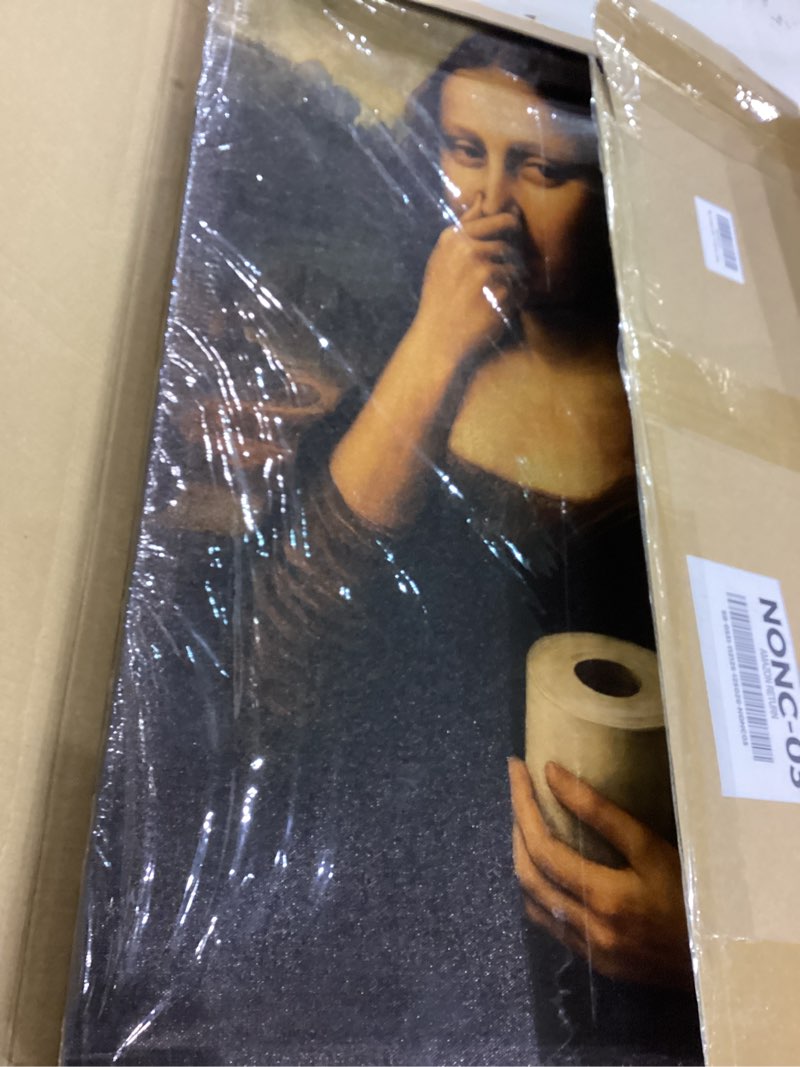 Condition photo showing New/Like New for Funny Mona Lisa Bathroom Canvas Wall Art Humor Amusing Toilet Art Pinching Nose Wall Decor Celebrity Classical Vintage Painting Whimsical Poster Print for Bathroom Restroom Decoration 16x24in Canvas 16x24in