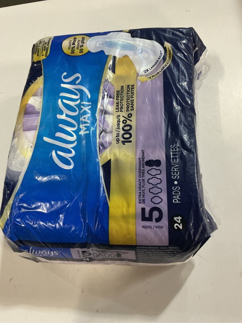 Condition photo showing New/Like New for Always Maxi Overnight Pads with Wings, Size 5, Extra Heavy Overnight, Unscented, 72 Count Size 5 72.0