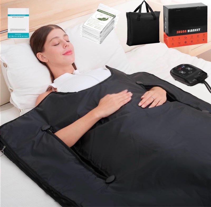 Infrared Sauna Blanket for Home: Extra Large Portable Design for Full Body Detox & Relaxation - Far Infrared Heating Adjustable 86-176? & 20-60 Min Timer 74.8 x 35.5Inch