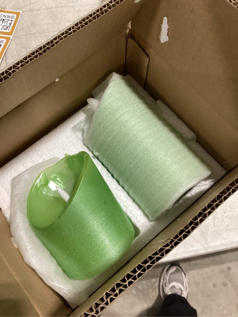 Condition photo showing As Is for magiq set of 3 apple green battery operated flameless candles with remote timer realistic flickering real wax led pillars for st. patrick's day table centerpieces christmas decorations home decor