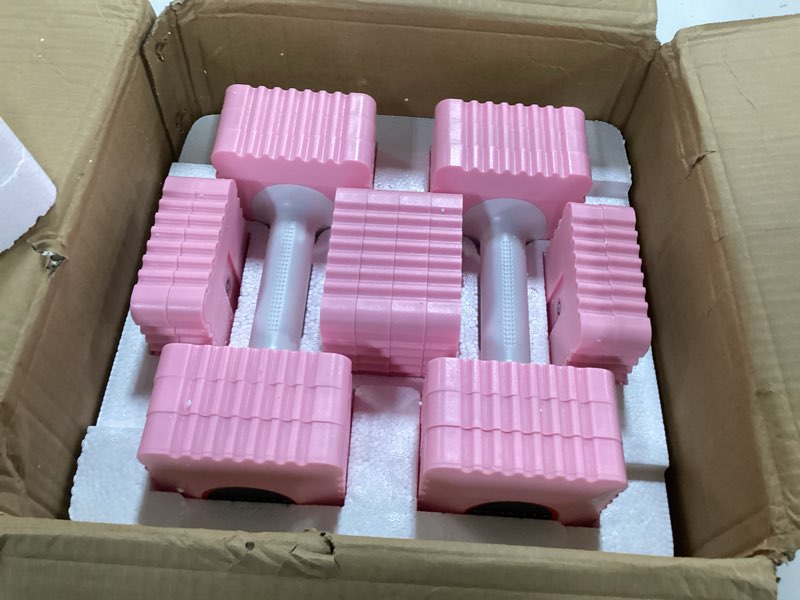 Condition photo showing Good Condition for Adjustable Weight Dumbbells Set of 2, 3.4lb/5.7lb/8lb/10.3lb/12.6lb Each Hand Weight Sets for Women/Men, Adjustable Dumbbells Set for Home Gym Fitness Workout Strength Training Peachy