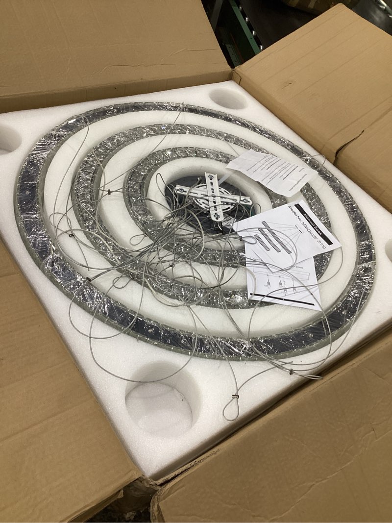 Condition photo showing As Is for led light chandelier for dining room modern dimmable high ceiling ring chanderliers entryway crystal pendant lights entryway foyer living room silver lighting 55w leds silver 3r : biggest ring 32"