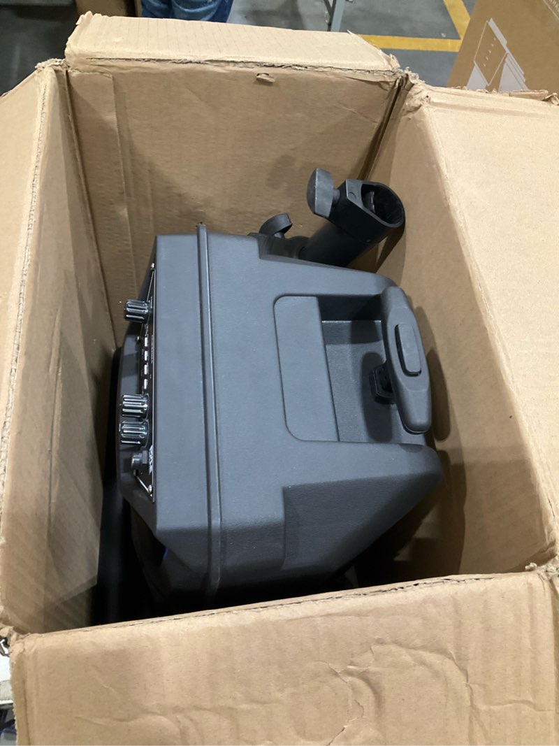 Condition photo showing As Is for Pyle Bluetooth PA Speaker & Microphone System - Portable Karaoke Speaker with Wired Mic, Built-in LED Party Lights, FM Radio, MP3/USB/Micro SD Readers, Speaker Stand (8’’ Subwoofer, 400 Watt MAX) Black