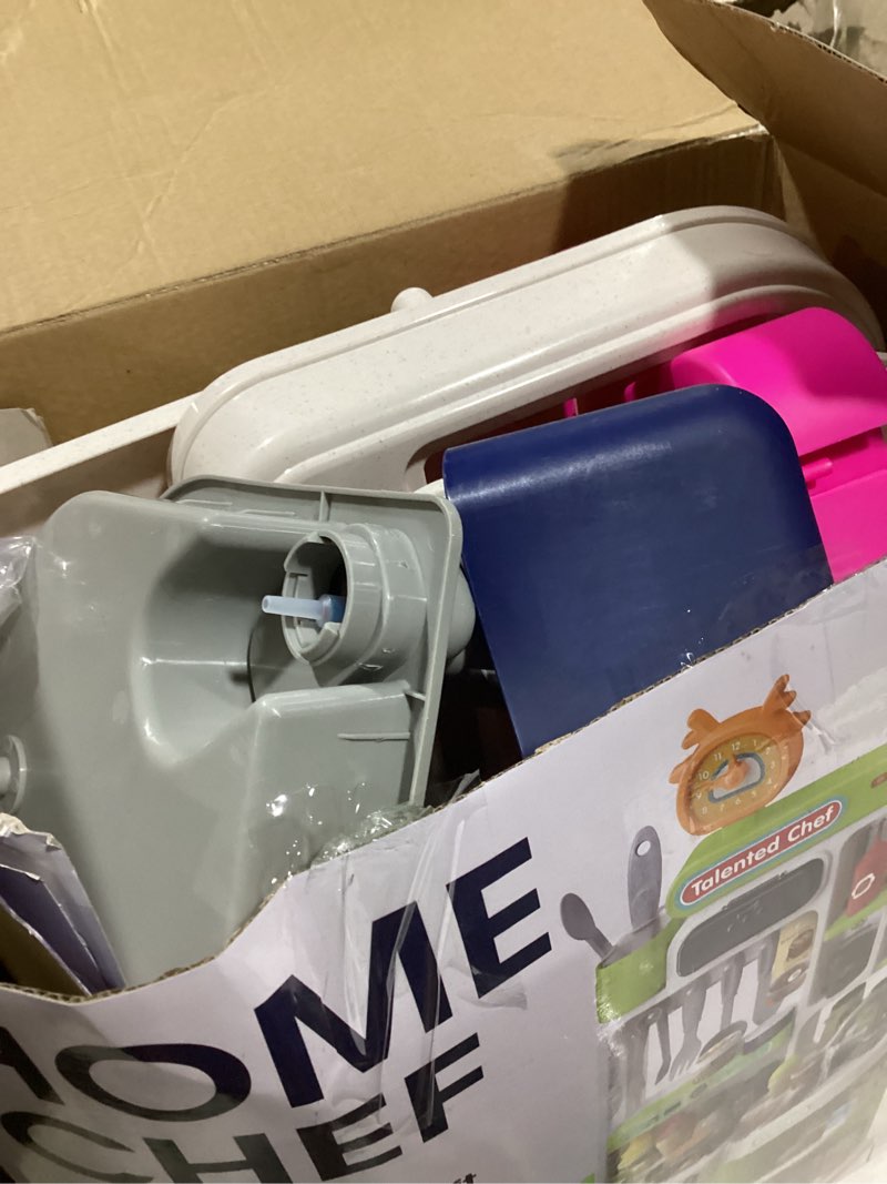 Condition photo showing As Is for Kids Kitchen Playset, 36.22'' Play Kitchen for Toddlers 1-3 with Steam, Sound & Light, Cooking Stove, Play Sink, Oven and Toy Kitchen Accessories, Kitchen Set for Toddlers Girls 3 4 5 (Pink)