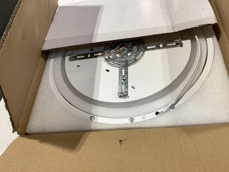 Condition photo showing Good Condition for o'neeldy modern 3 ring led chandelier lamp fixture white 25.59''dimmable acrylic flush mount ceiling lights with remote control ideal for small room, kitchen, bedroom white ceiling light, 3-light
