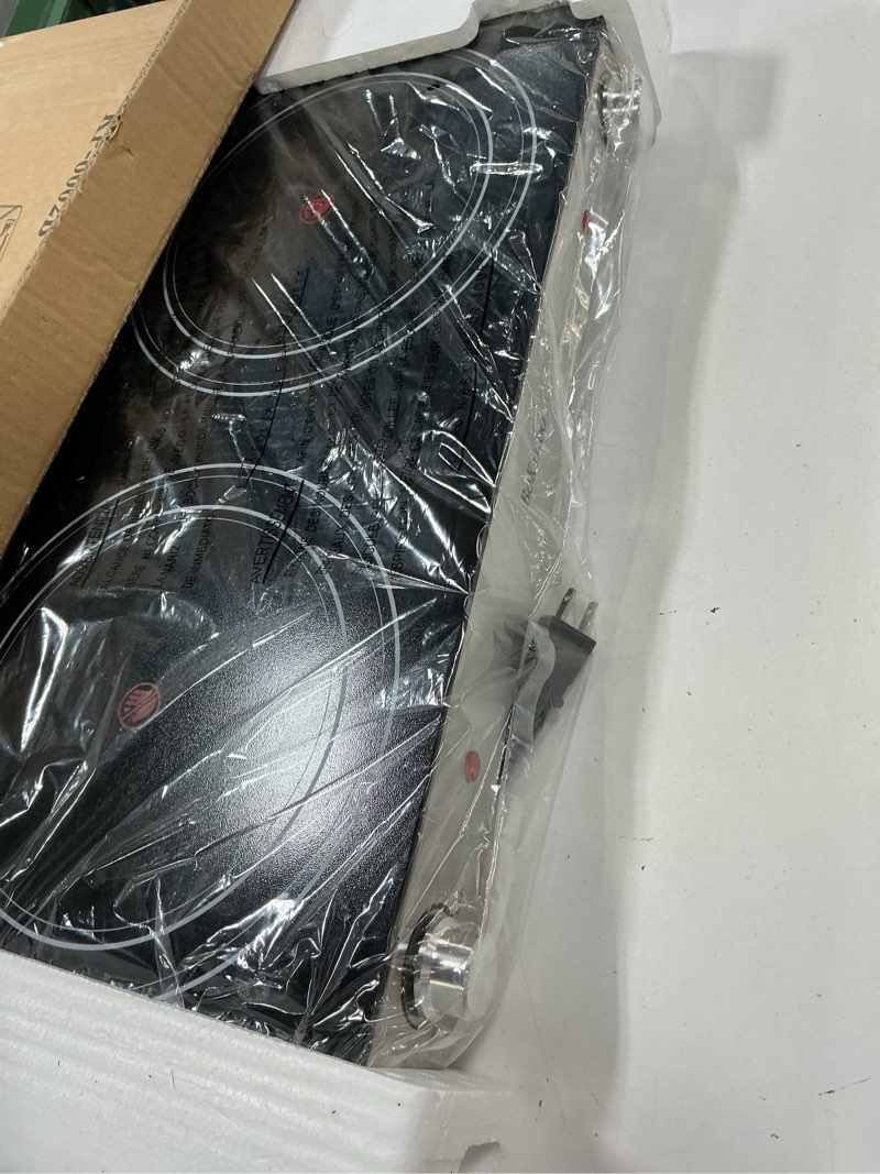 Condition photo showing Good Condition for Electric Cooktop, Dual 2200 Watts Infrared Burner, 2 Burner Electric Hot Plate for Cooking, Knob Control Countertop & Built-in Ceramic Cooktop, Overheat Protection Burner for Dorm, Kitchen Dual Burner